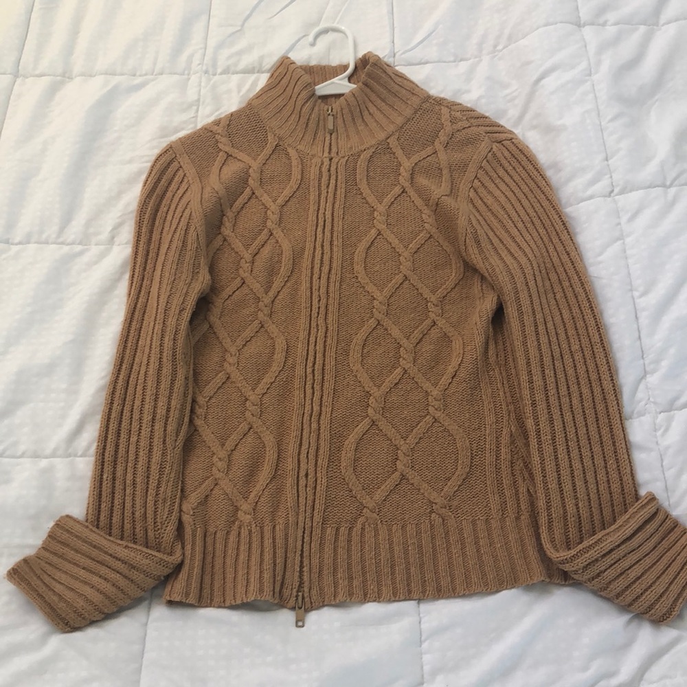 Doki-Geki tan zip up cozy sweater